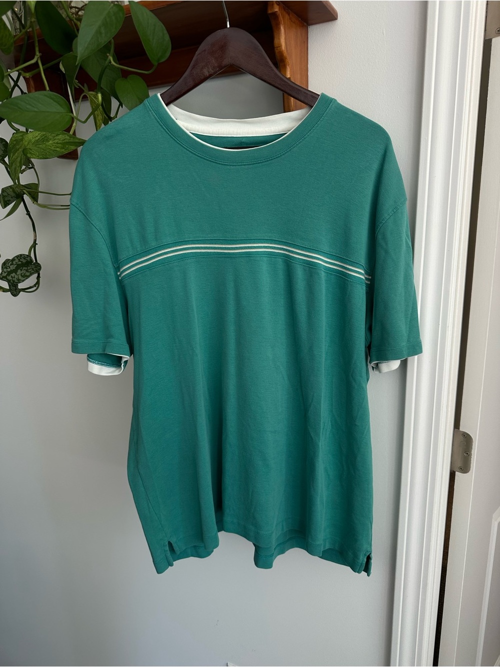 Van Heusen Teal Short-Sleeve Crew Neck Tee with Stripe